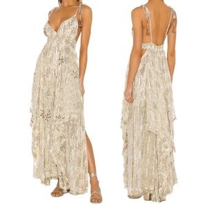 Free People Meredith Gold Formal Prom Maxi Dress Gown Medium